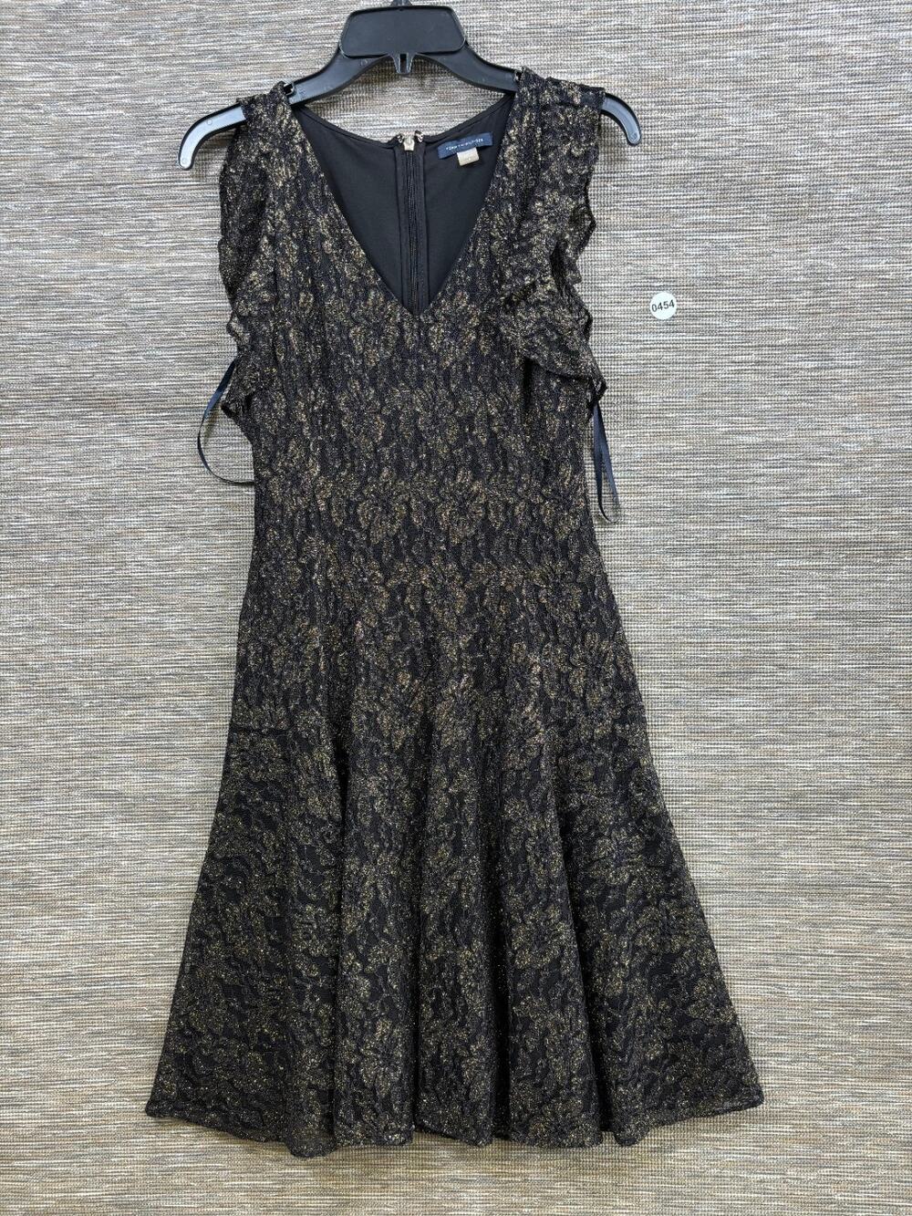 Tommy Hilfiger Metallic-Lace Fit & Flare Dress Womens 4 Black Gold Sleeveless
